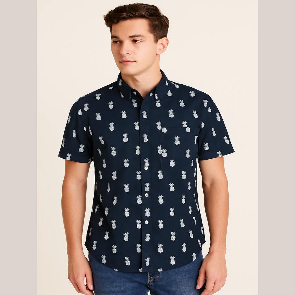 Cactus Button Down Shirt Black Pineapple Print Medium
